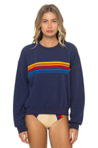 Retro 5 STRIPE RELAXED CREW SWEATSHIRT - NAVY