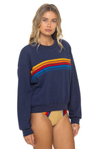 Retro 5 STRIPE RELAXED CREW SWEATSHIRT - NAVY