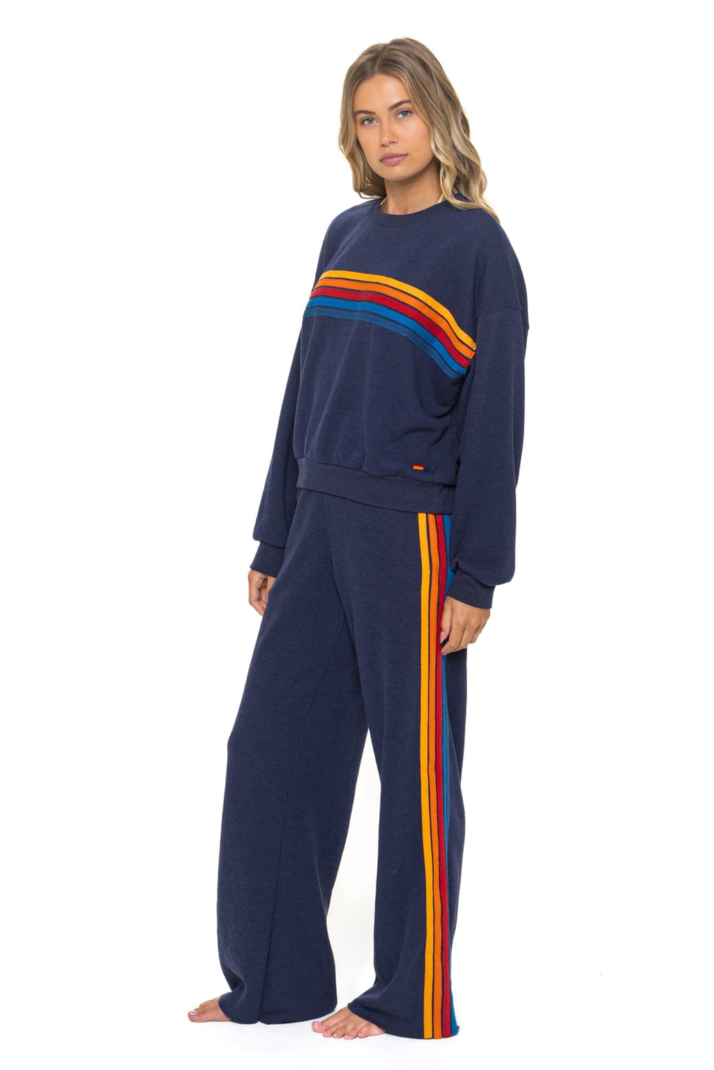 Retro 5 STRIPE RELAXED CREW SWEATSHIRT - NAVY