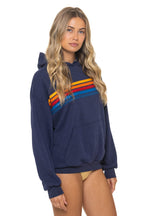 Retro 5 STRIPE RELAXED PULLOVER HOODIE - NAVY