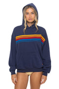 Retro 5 STRIPE RELAXED PULLOVER HOODIE - NAVY