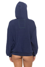 Retro 5 STRIPE RELAXED PULLOVER HOODIE - NAVY
