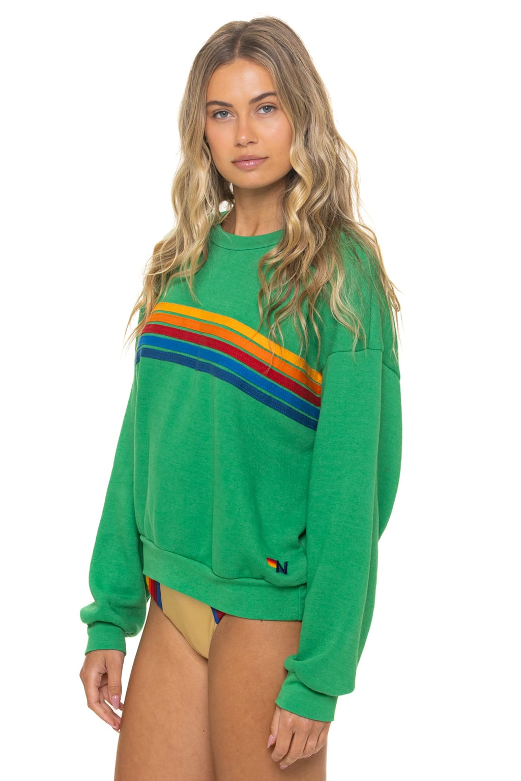 Retro 5 STRIPE RELAXED CREW SWEATSHIRT -KELLY GREEN