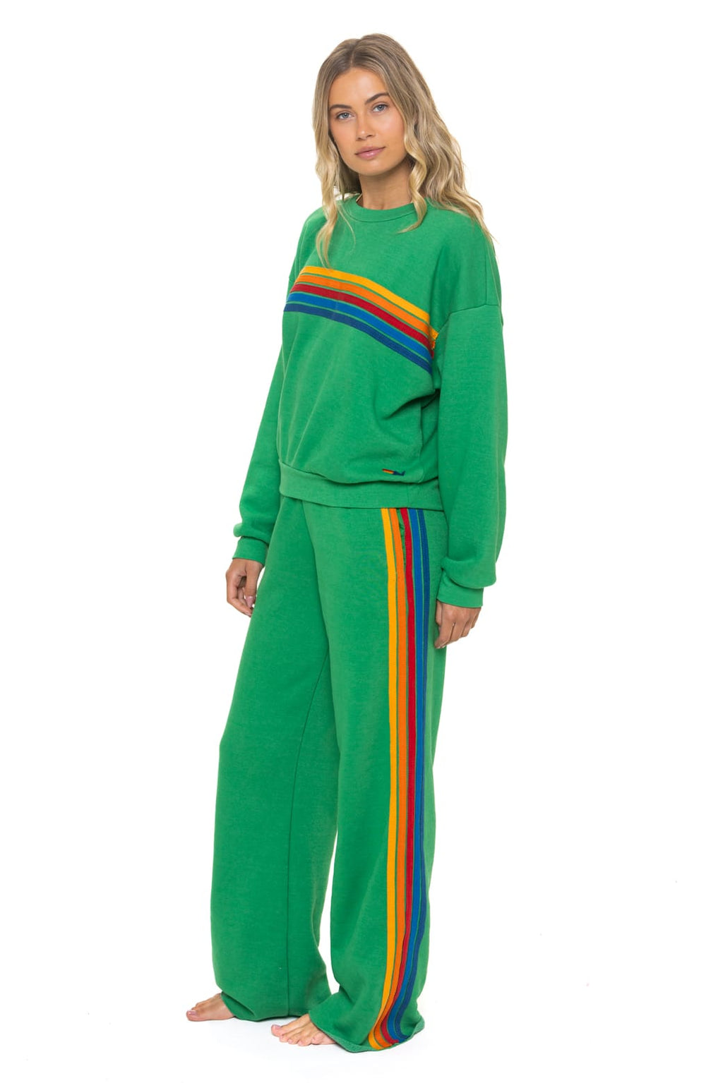Retro 5 STRIPE RELAXED CREW SWEATSHIRT -KELLY GREEN