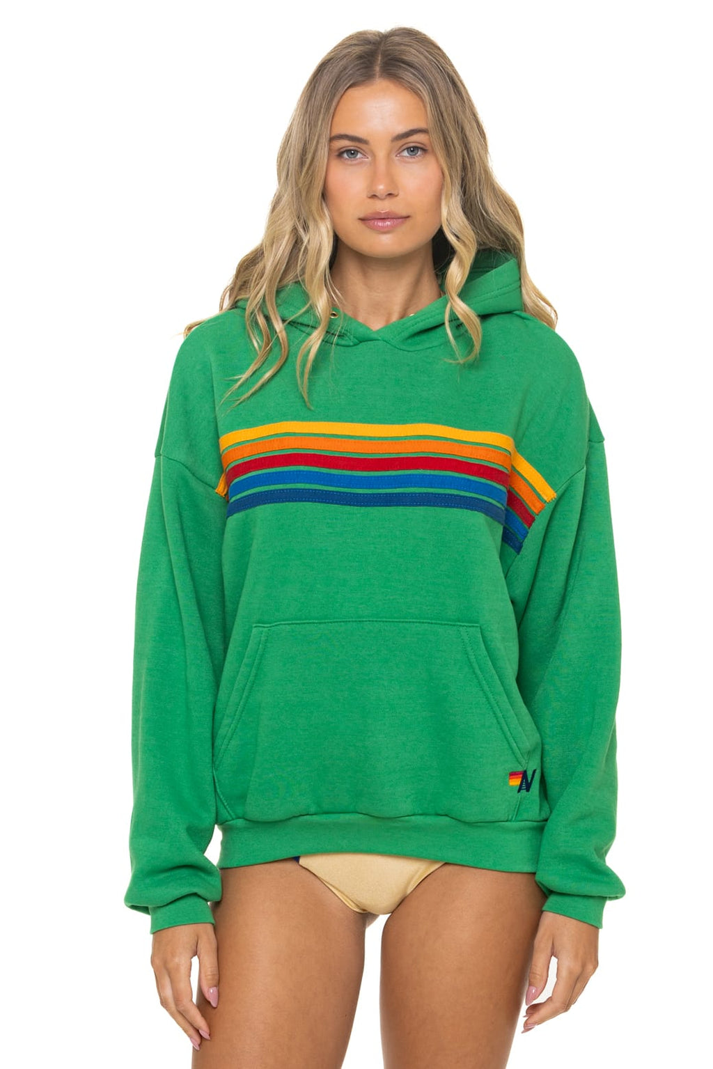 Retro 5 STRIPE RELAXED PULLOVER HOODIE - KELLY GREEN