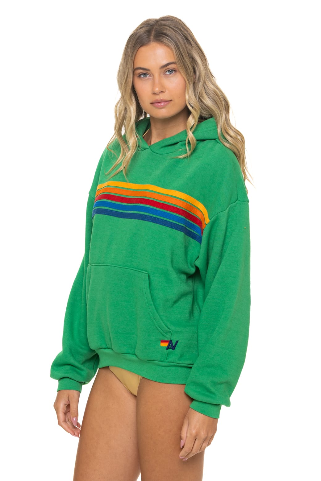 Retro 5 STRIPE RELAXED PULLOVER HOODIE - KELLY GREEN