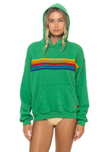 Retro 5 STRIPE RELAXED PULLOVER HOODIE - KELLY GREEN