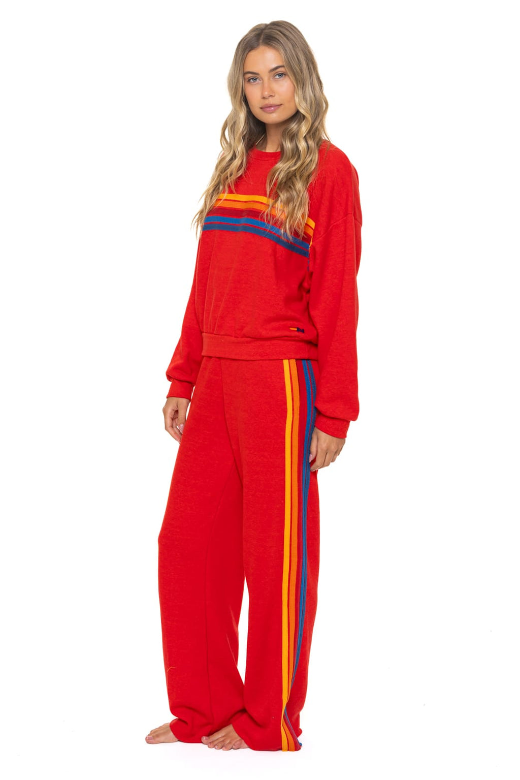 Retro 5 STRIPE RELAXED CREW SWEATSHIRT - RED