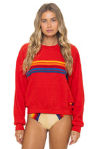 Retro 5 STRIPE RELAXED CREW SWEATSHIRT - RED