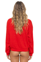 Retro 5 STRIPE RELAXED CREW SWEATSHIRT - RED