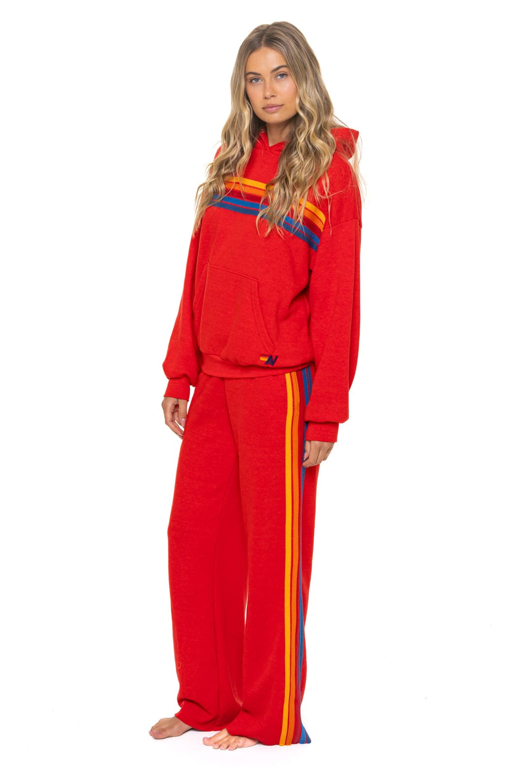 Retro 5 STRIPE RELAXED PULLOVER HOODIE - RED