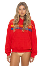 Retro 5 STRIPE RELAXED PULLOVER HOODIE - RED