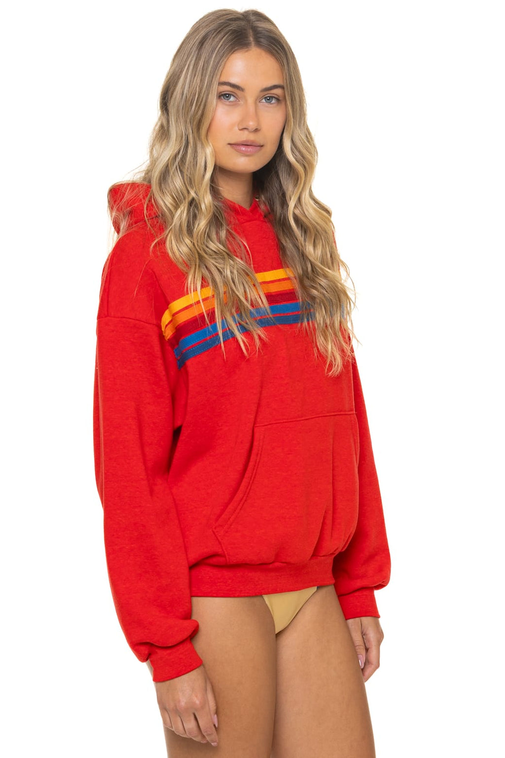 Retro 5 STRIPE RELAXED PULLOVER HOODIE - RED
