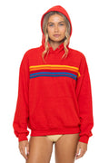 Retro 5 STRIPE RELAXED PULLOVER HOODIE - RED