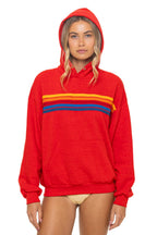 Retro 5 STRIPE RELAXED PULLOVER HOODIE - RED