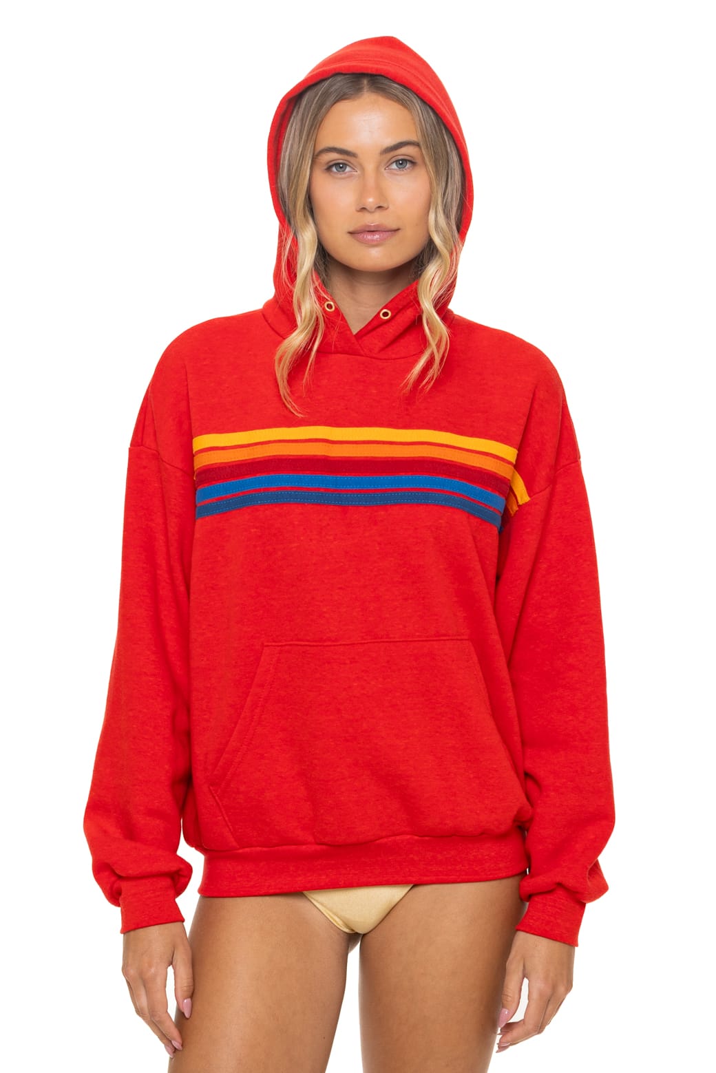 Retro 5 STRIPE RELAXED PULLOVER HOODIE - RED