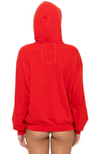 Retro 5 STRIPE RELAXED PULLOVER HOODIE - RED