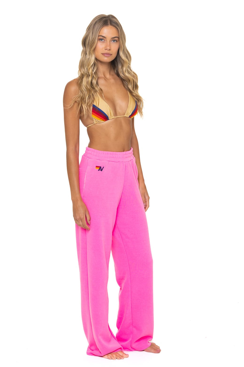 Retro 5 STRIPE WIDE LEG POCKET SWEATPANTS - NEON PINK