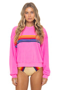 Retro 5 STRIPE RELAXED CREW SWEATSHIRT - NEON PINK