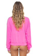 Retro 5 STRIPE RELAXED CREW SWEATSHIRT - NEON PINK