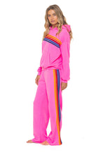 Retro 5 STRIPE RELAXED PULLOVER HOODIE - NEON PINK