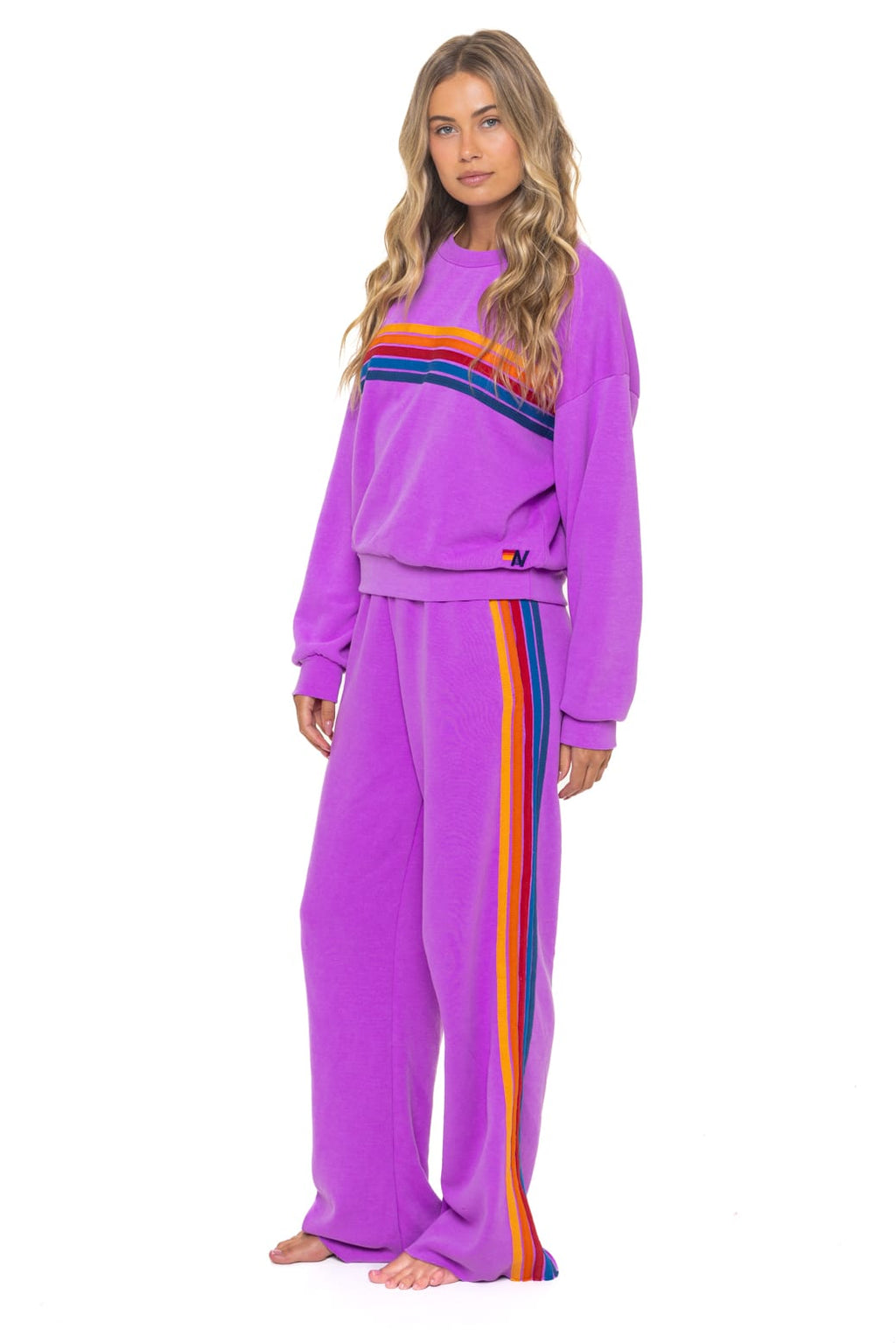 Retro 5 STRIPE RELAXED CREW SWEATSHIRT - NEON PURPLE