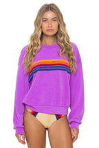 Retro 5 STRIPE RELAXED CREW SWEATSHIRT - NEON PURPLE