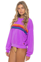 Retro 5 STRIPE RELAXED CREW SWEATSHIRT - NEON PURPLE