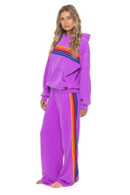 Retro 5 STRIPE RELAXED PULLOVER HOODIE - NEON PURPLE
