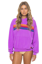 Retro 5 STRIPE RELAXED PULLOVER HOODIE - NEON PURPLE
