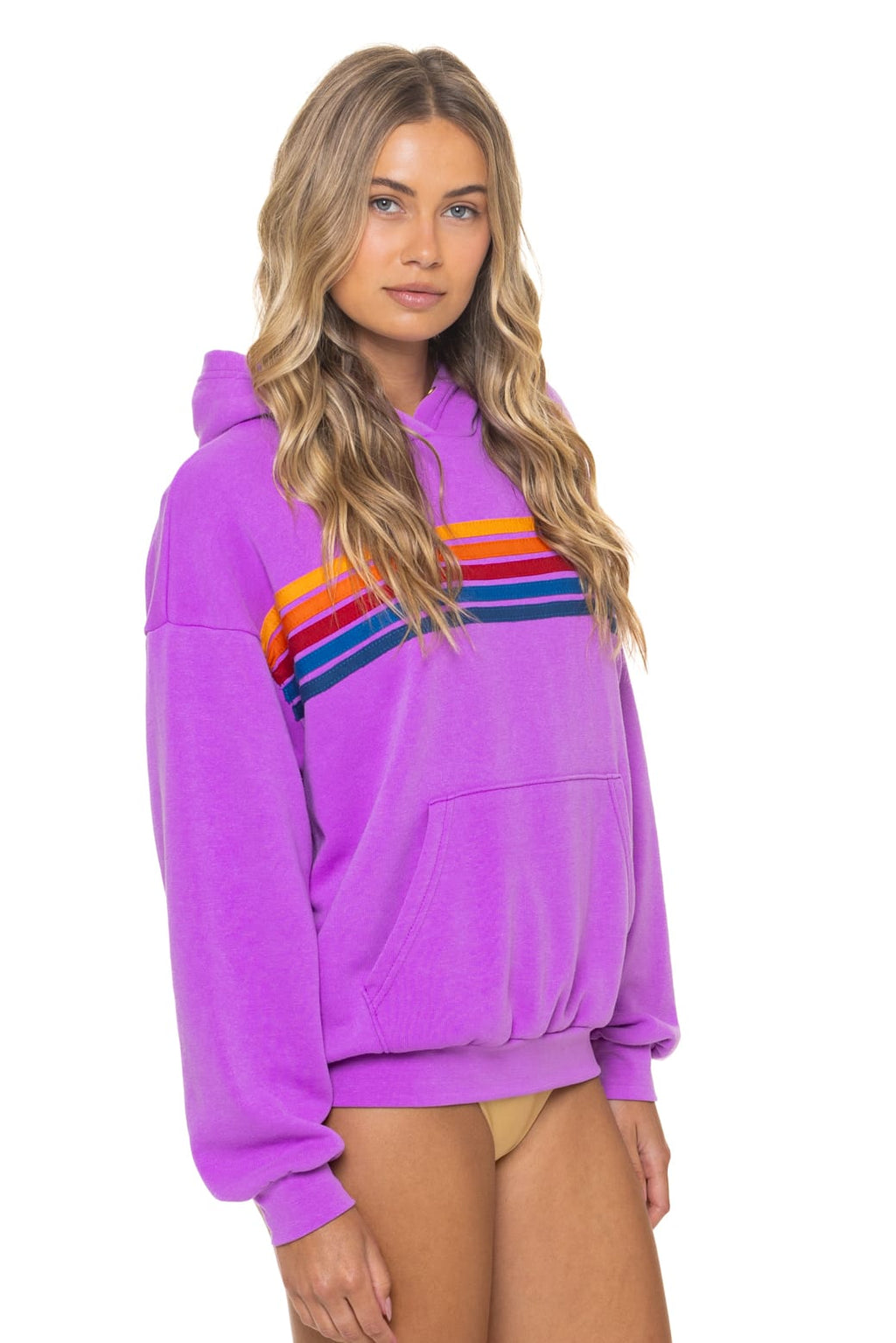 Retro 5 STRIPE RELAXED PULLOVER HOODIE - NEON PURPLE