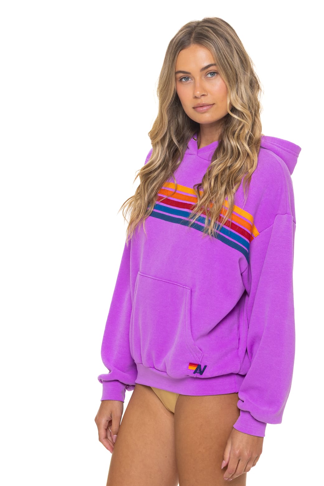 Retro 5 STRIPE RELAXED PULLOVER HOODIE - NEON PURPLE