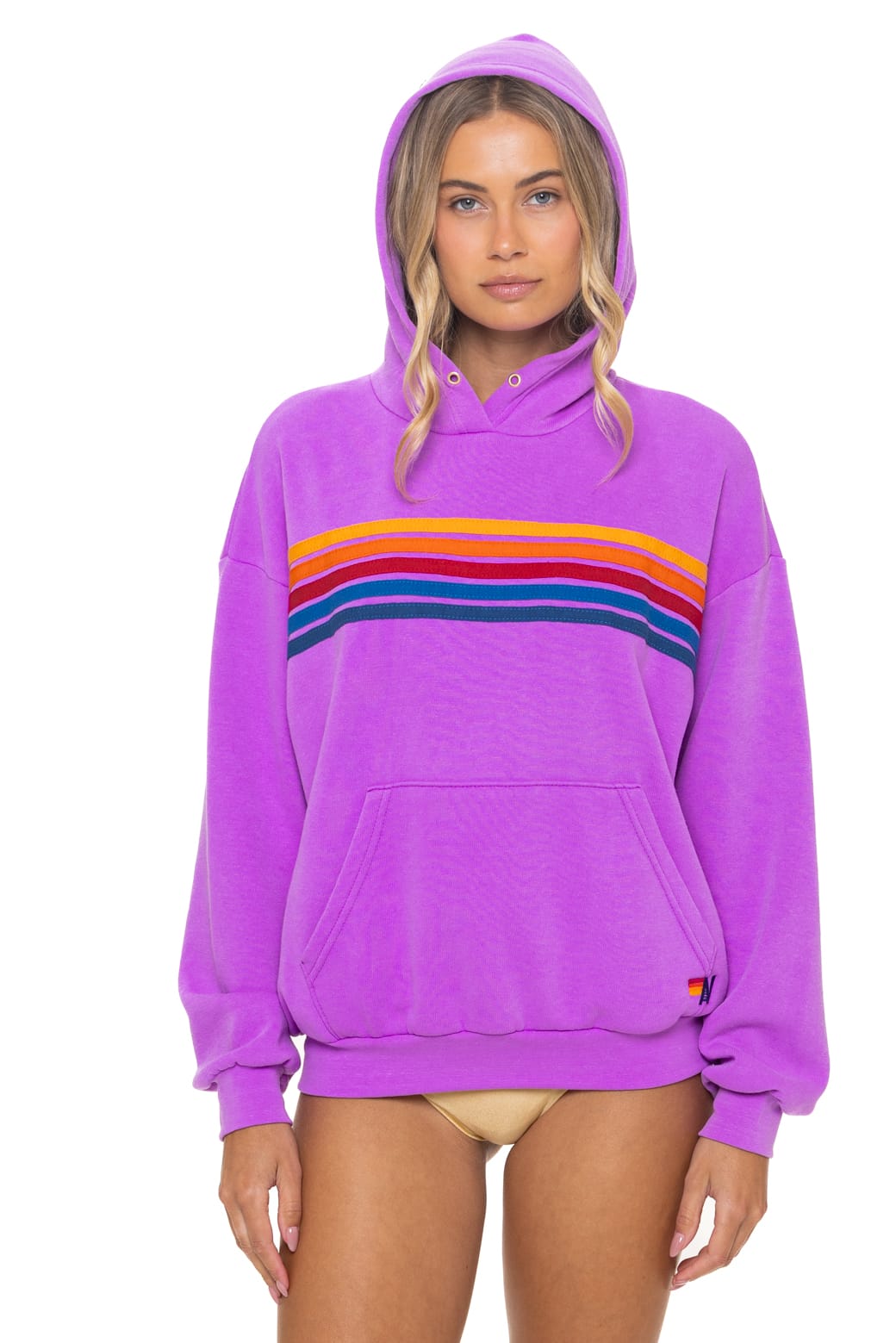 Retro 5 STRIPE RELAXED PULLOVER HOODIE - NEON PURPLE