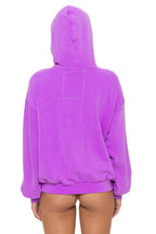 Retro 5 STRIPE RELAXED PULLOVER HOODIE - NEON PURPLE