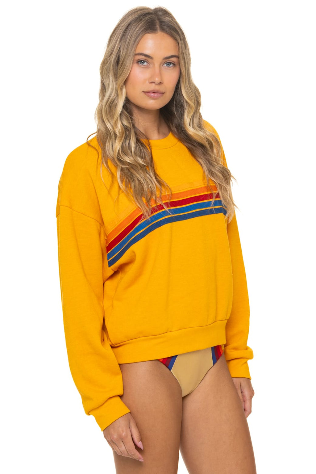 Retro 5 STRIPE RELAXED CREW SWEATSHIRT - VINTAGE GOLD