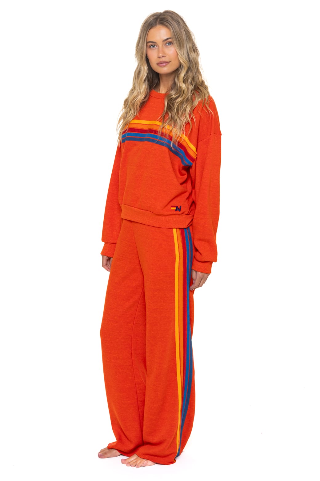 Retro 5 STRIPE RELAXED CREW SWEATSHIRT - VINTAGE ORANGE