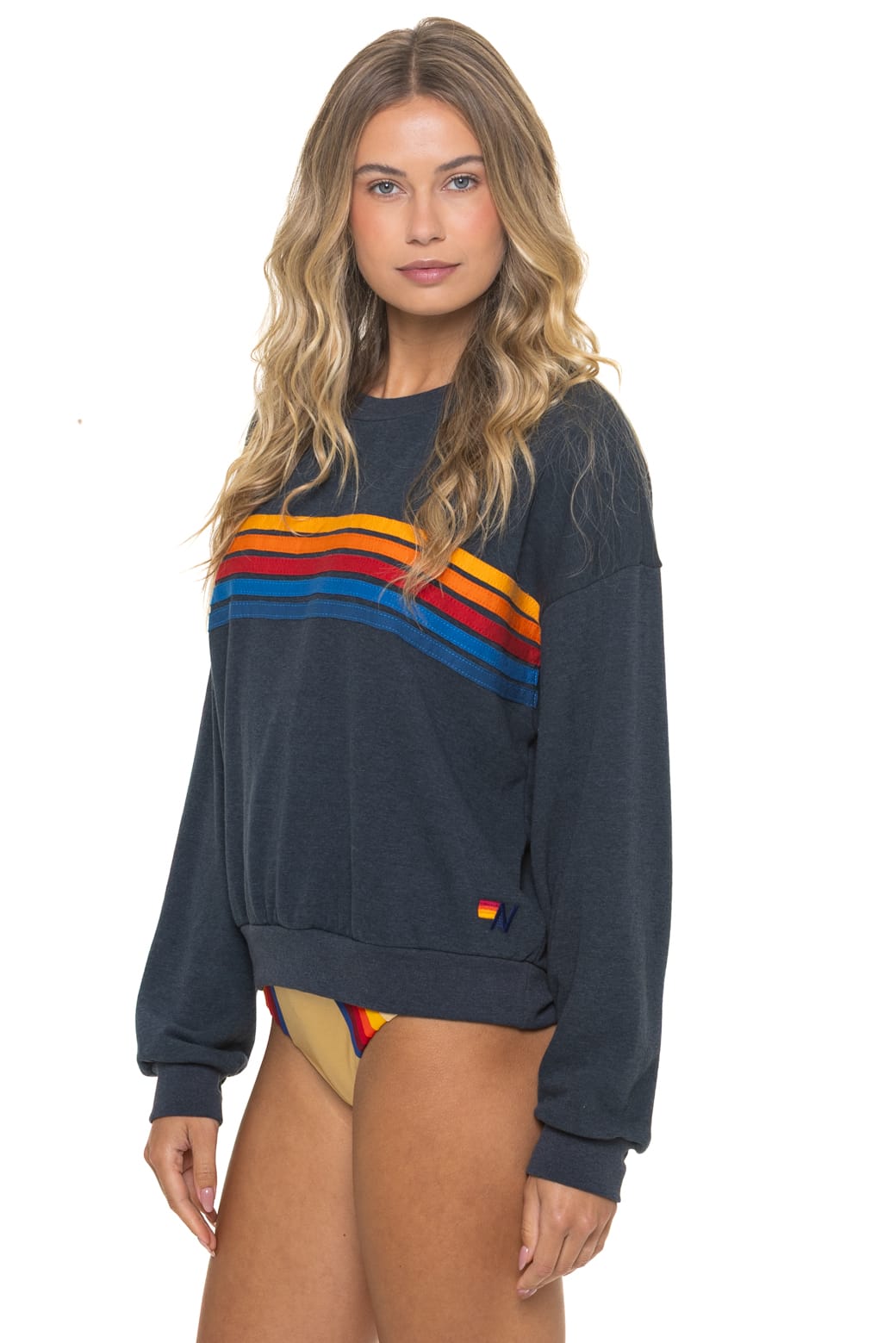 Retro 5 STRIPE RELAXED CREW SWEATSHIRT - CHARCOAL