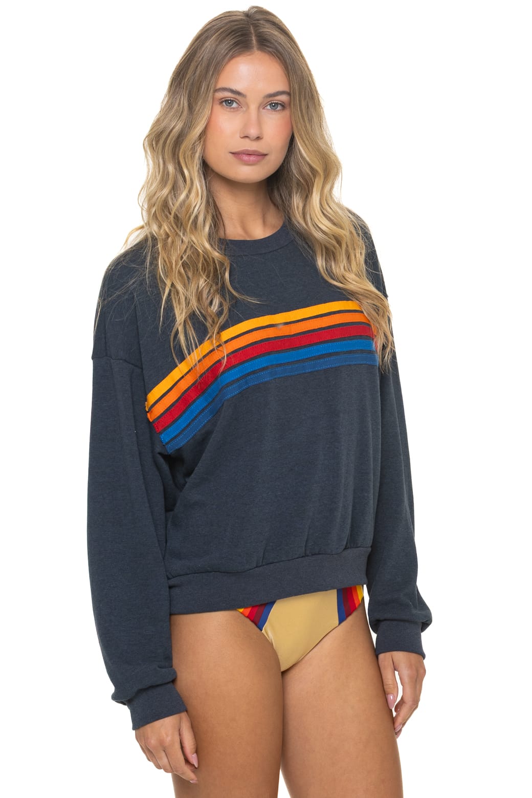 Retro 5 STRIPE RELAXED CREW SWEATSHIRT - CHARCOAL