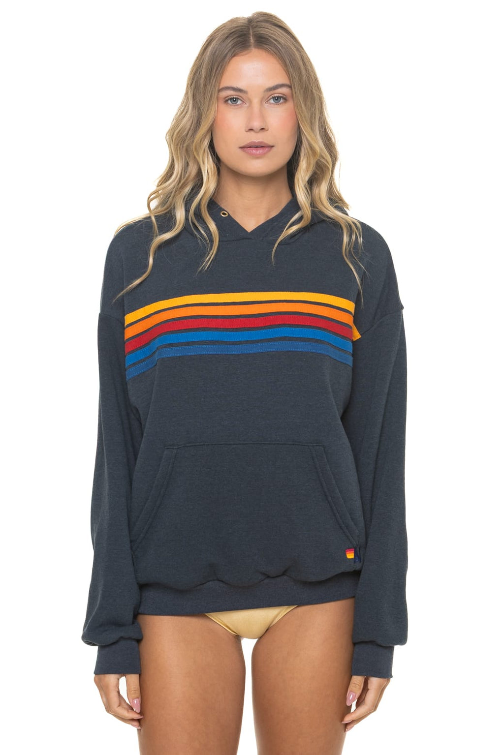 Retro 5 STRIPE RELAXED PULLOVER HOODIE - CHARCOAL