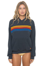 Retro 5 STRIPE RELAXED PULLOVER HOODIE - CHARCOAL