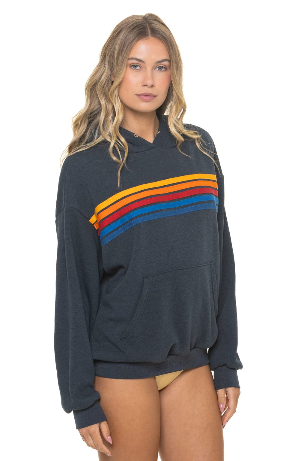 Retro 5 STRIPE RELAXED PULLOVER HOODIE - CHARCOAL