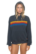 Retro 5 STRIPE RELAXED PULLOVER HOODIE - CHARCOAL