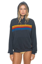 Retro 5 STRIPE RELAXED PULLOVER HOODIE - CHARCOAL
