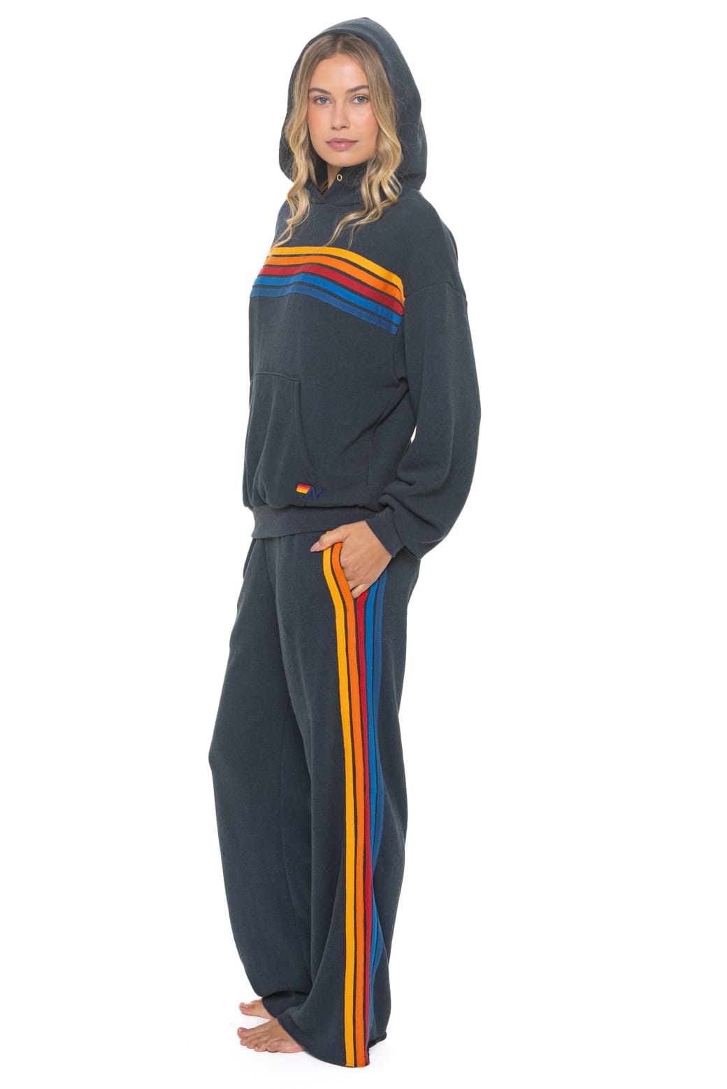 Retro 5 STRIPE RELAXED PULLOVER HOODIE - CHARCOAL