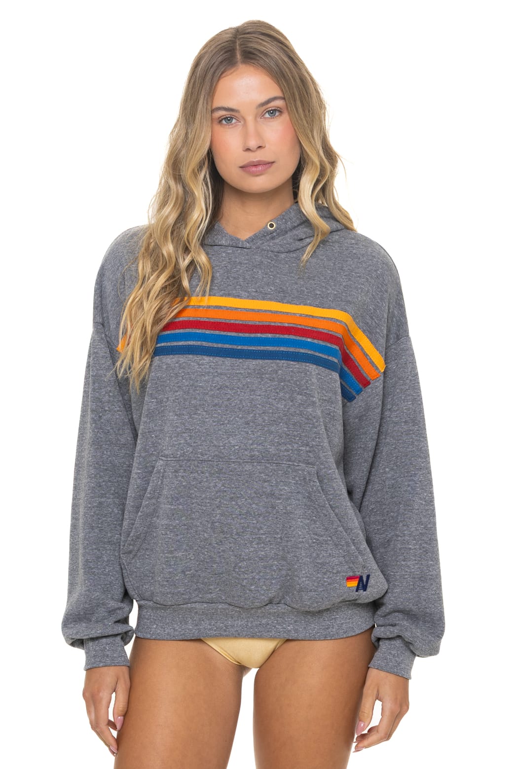 Retro 5 STRIPE RELAXED PULLOVER HOODIE - HEATHER GREY