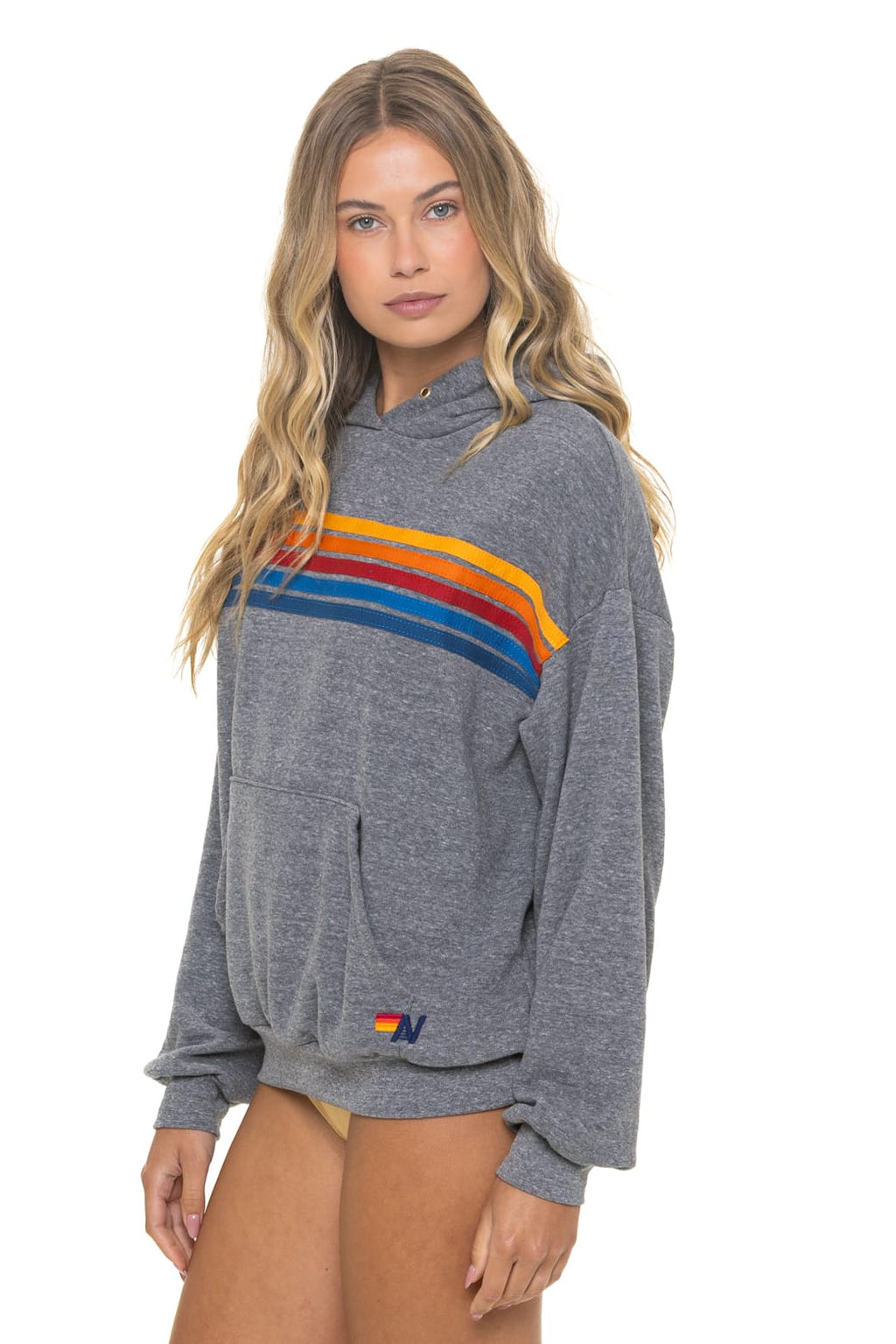 Retro 5 STRIPE RELAXED PULLOVER HOODIE - HEATHER GREY