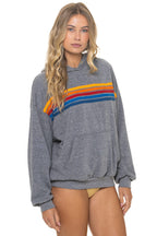Retro 5 STRIPE RELAXED PULLOVER HOODIE - HEATHER GREY