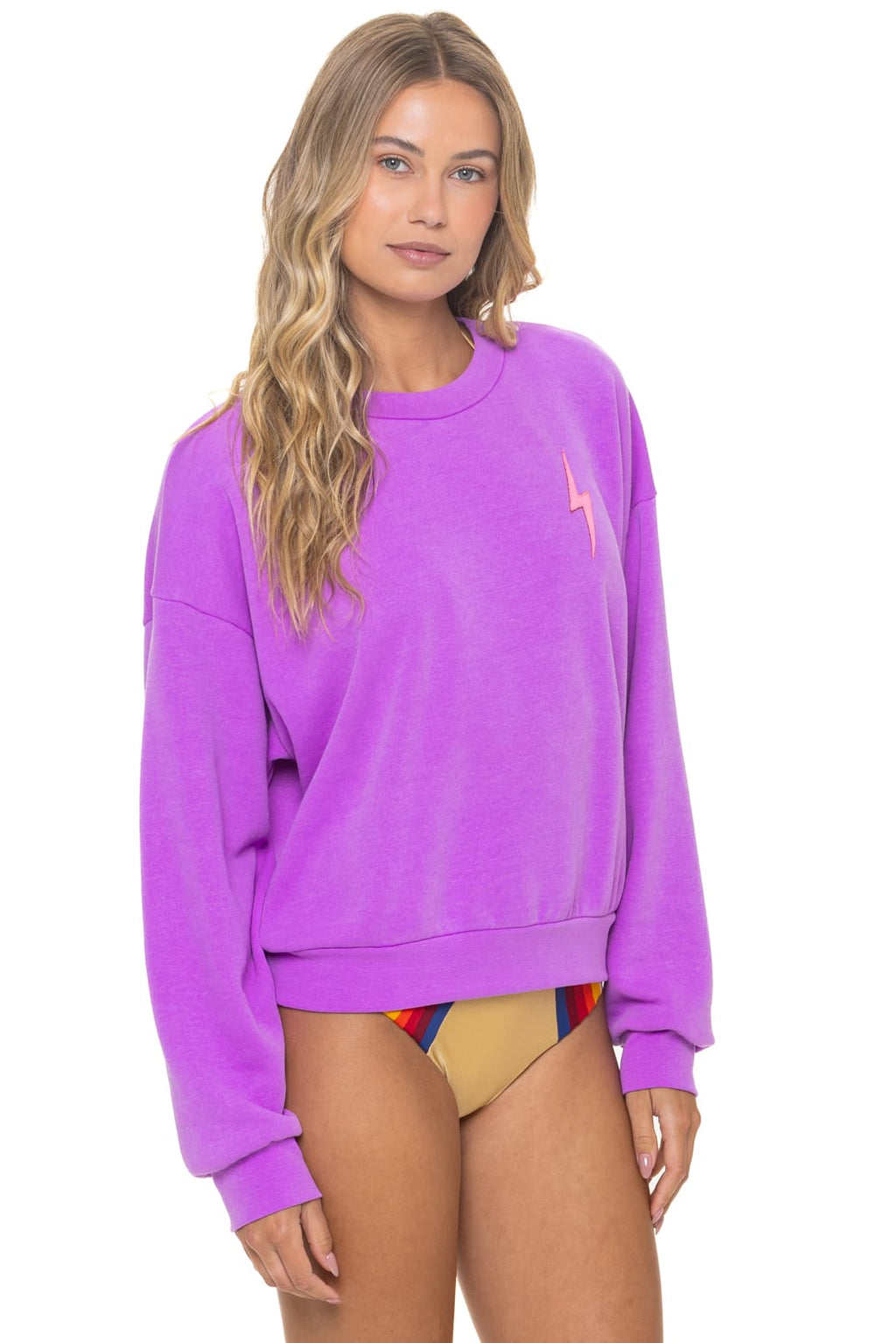 Retro BOLT STITCH RELAXED CREW SWEATSHIRT - NEON PURPLE NEON PINK