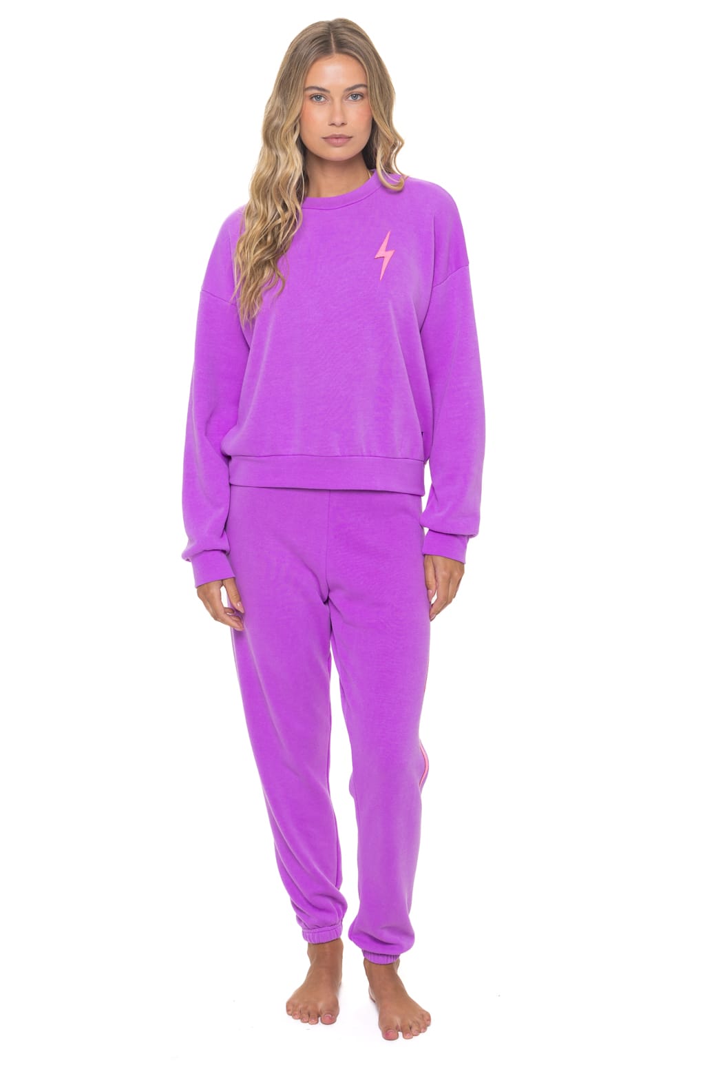 Retro BOLT STITCH RELAXED CREW SWEATSHIRT - NEON PURPLE NEON PINK