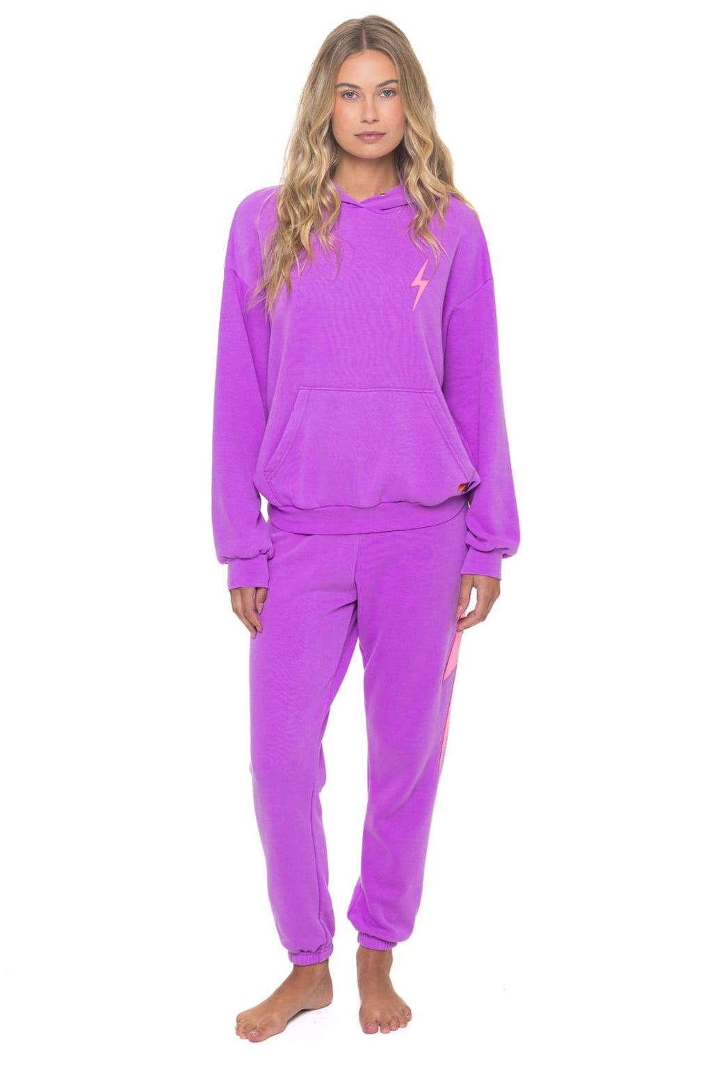 Retro BOLT STITCH RELAXED PULLOVER HOODIE - NEON PURPLE NEON PINK